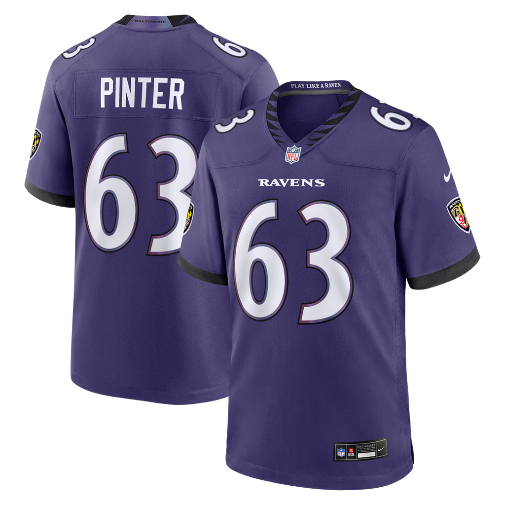 Baltimore Ravens Danny Pinter Purple Team Game Jersey product image 1, provided for visual reference and product detail