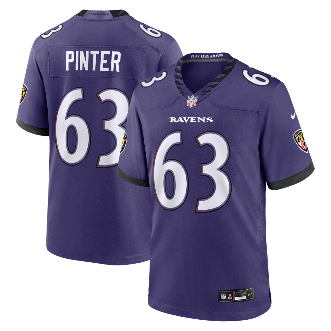 Baltimore Ravens Danny Pinter Purple Team Game Jersey product image 1, provided for visual reference and product detail