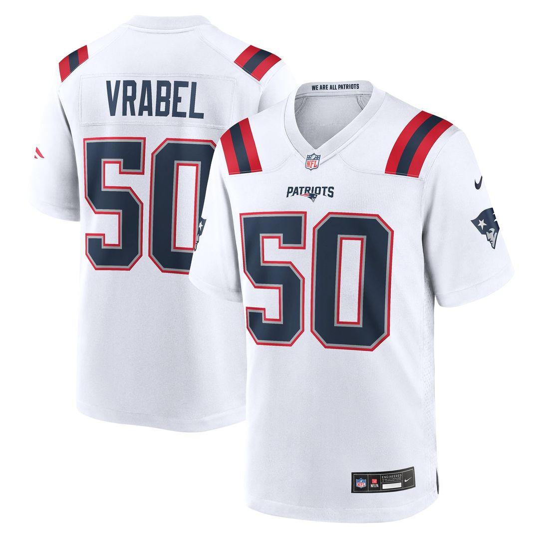 New England Patriots Mike Vrabel White Retired Player Game Jersey product image 4, provided for visual reference and product