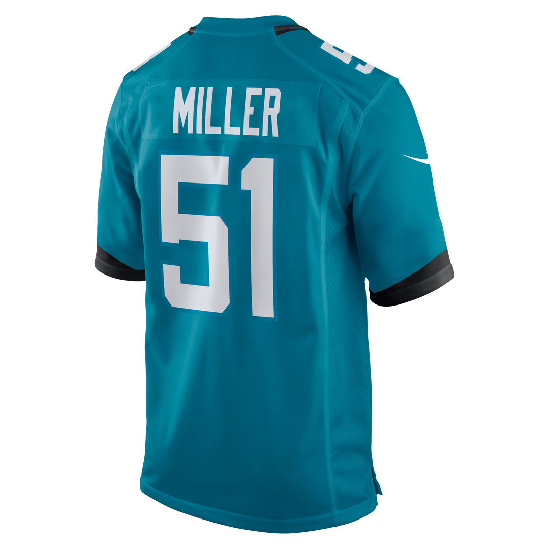 Jacksonville Jaguars Ventrell Miller Teal Game Jersey product image 3, provided for visual reference and product detail