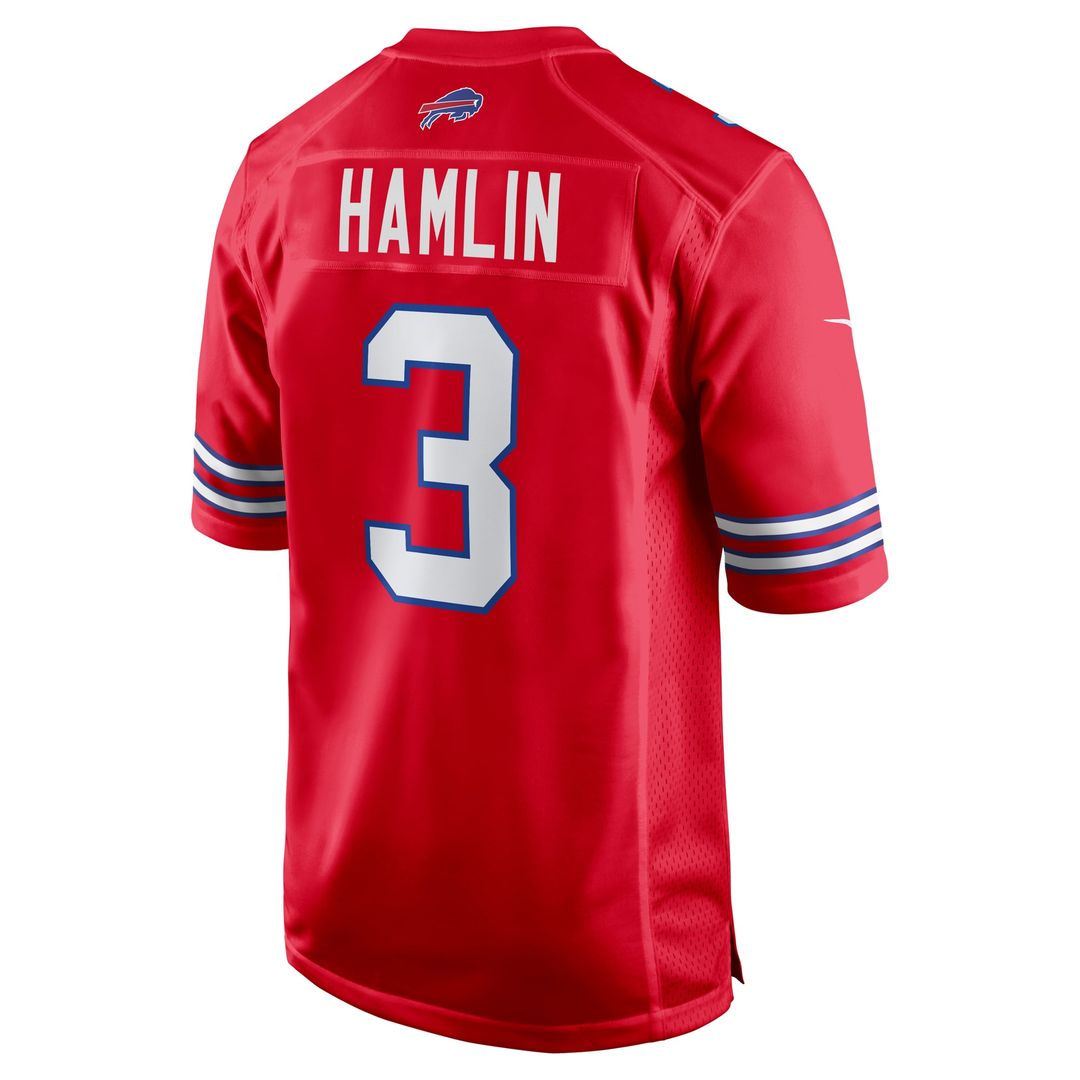 Buffalo Bills Damar Hamlin Red Alternate Game Jersey product image 3, provided for visual reference and product detail review