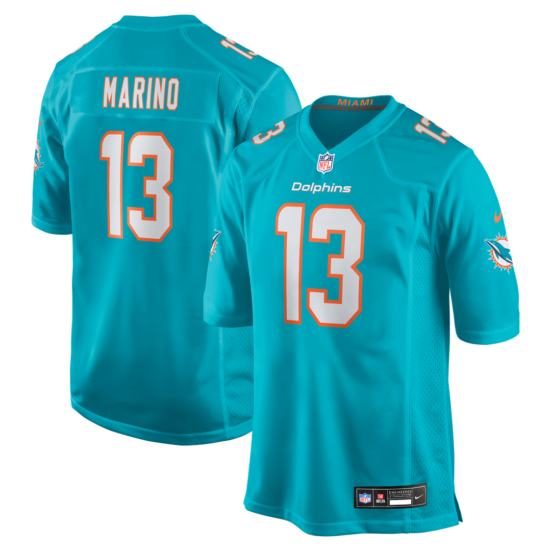 Miami Dolphins Dan Marino Aqua Game Retired Player Jersey product image 1, provided for visual reference and product detail