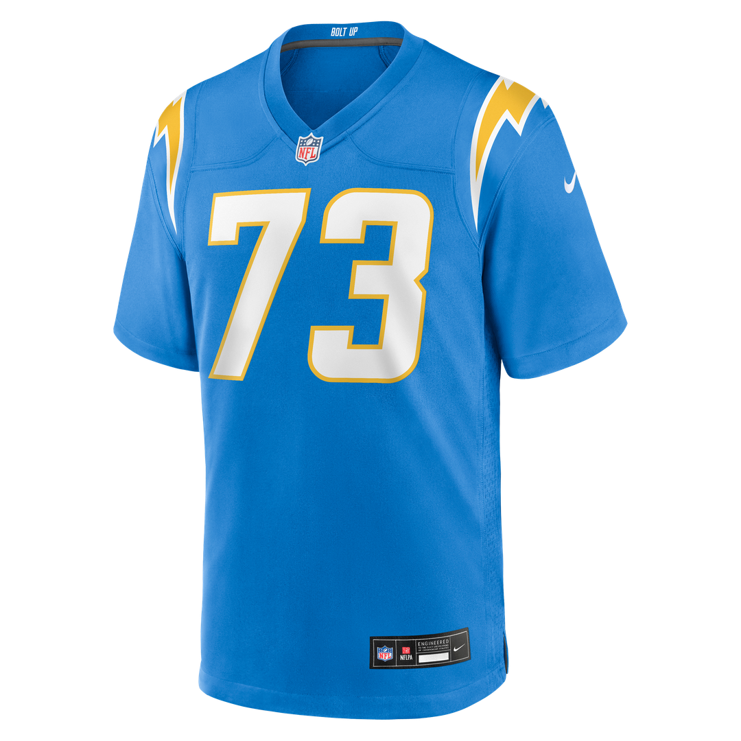 Los Angeles Chargers Mekhi Becton Powder Blue Team Game Jersey product image 2, provided for visual reference and product
