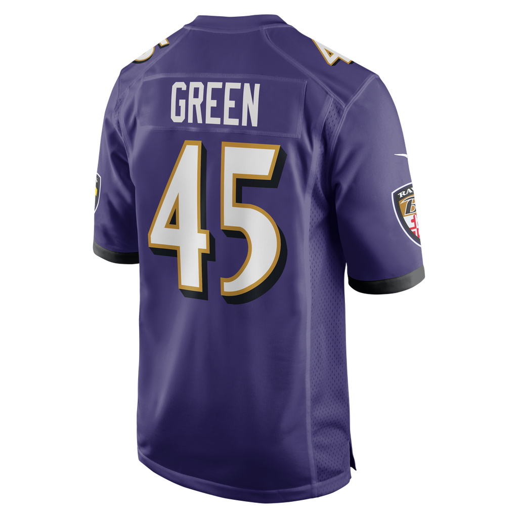Baltimore Ravens Mike Green Purple Team Game Jersey product image 3, provided for visual reference and product detail review