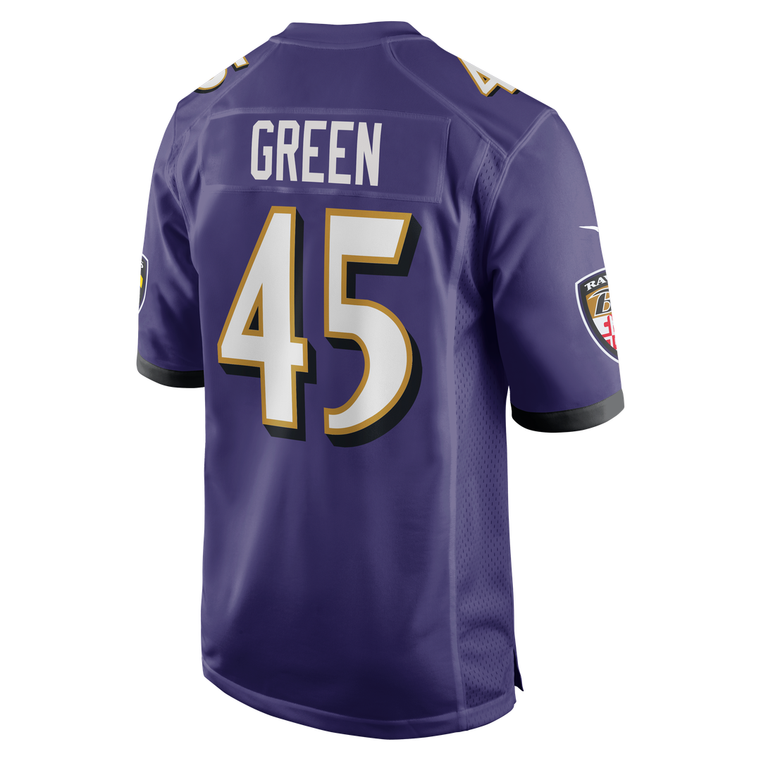Baltimore Ravens Mike Green Purple Team Game Jersey product image 3, provided for visual reference and product detail review