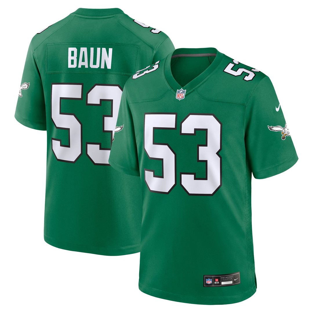 Philadelphia Eagles Zack Baun Kelly Green Alternate Game Jersey product image 1, provided for visual reference and product