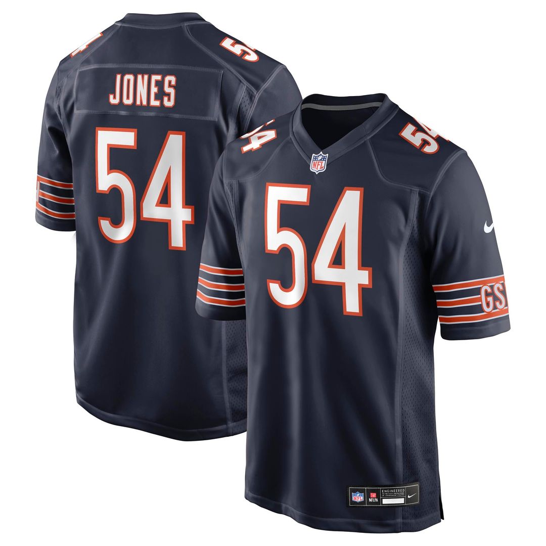 Chicago Bears Logan Jones Navy Team Game Jersey product image 1, provided for visual reference and product detail review