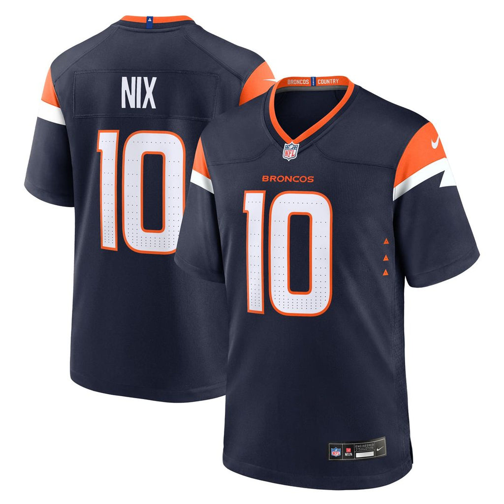 Denver Broncos Bo Nix Navy Alternate Game Jersey product image 1, provided for visual reference and product detail review