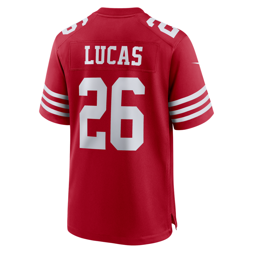 San Francisco 49ers Chase Lucas Scarlet Team Game Jersey product image 3, provided for visual reference and product detail