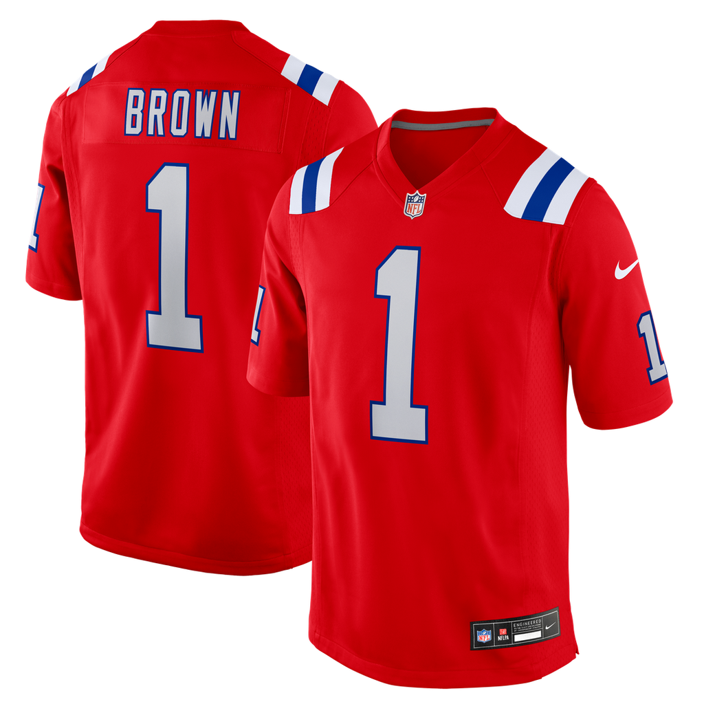 New England Patriots A.J. Brown Red Game Jersey product image 1, provided for visual reference and product detail review