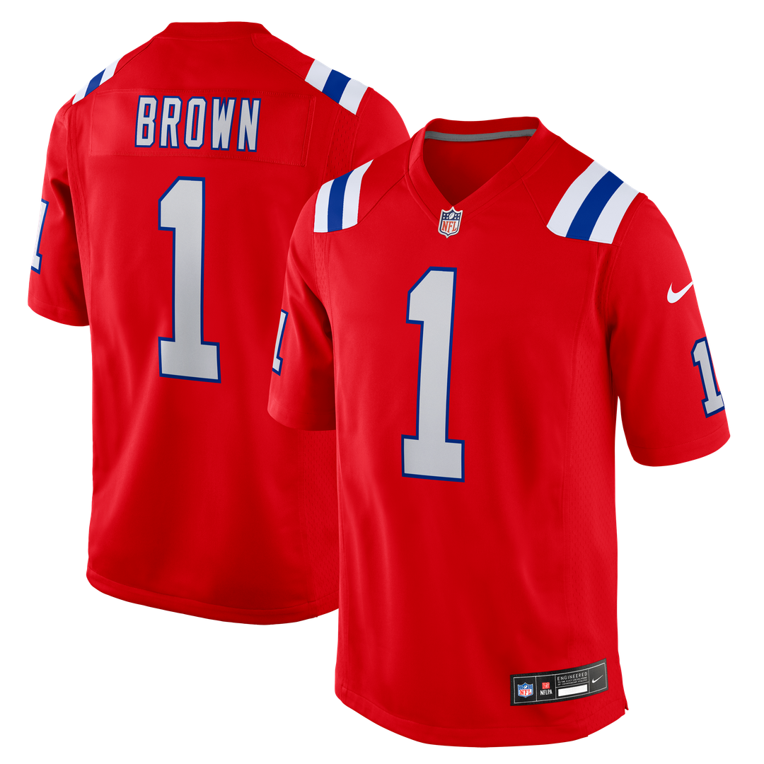 New England Patriots A.J. Brown Red Game Jersey product image 1, provided for visual reference and product detail review