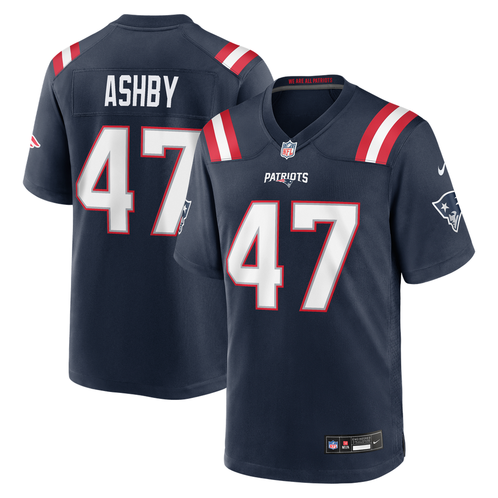 New England Patriots Julian Ashby Navy Team Game Jersey product image 1, provided for visual reference and product detail