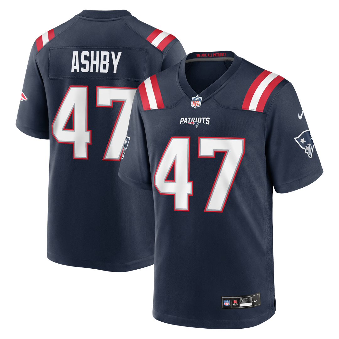 New England Patriots Julian Ashby Navy Team Game Jersey product image 1, provided for visual reference and product detail
