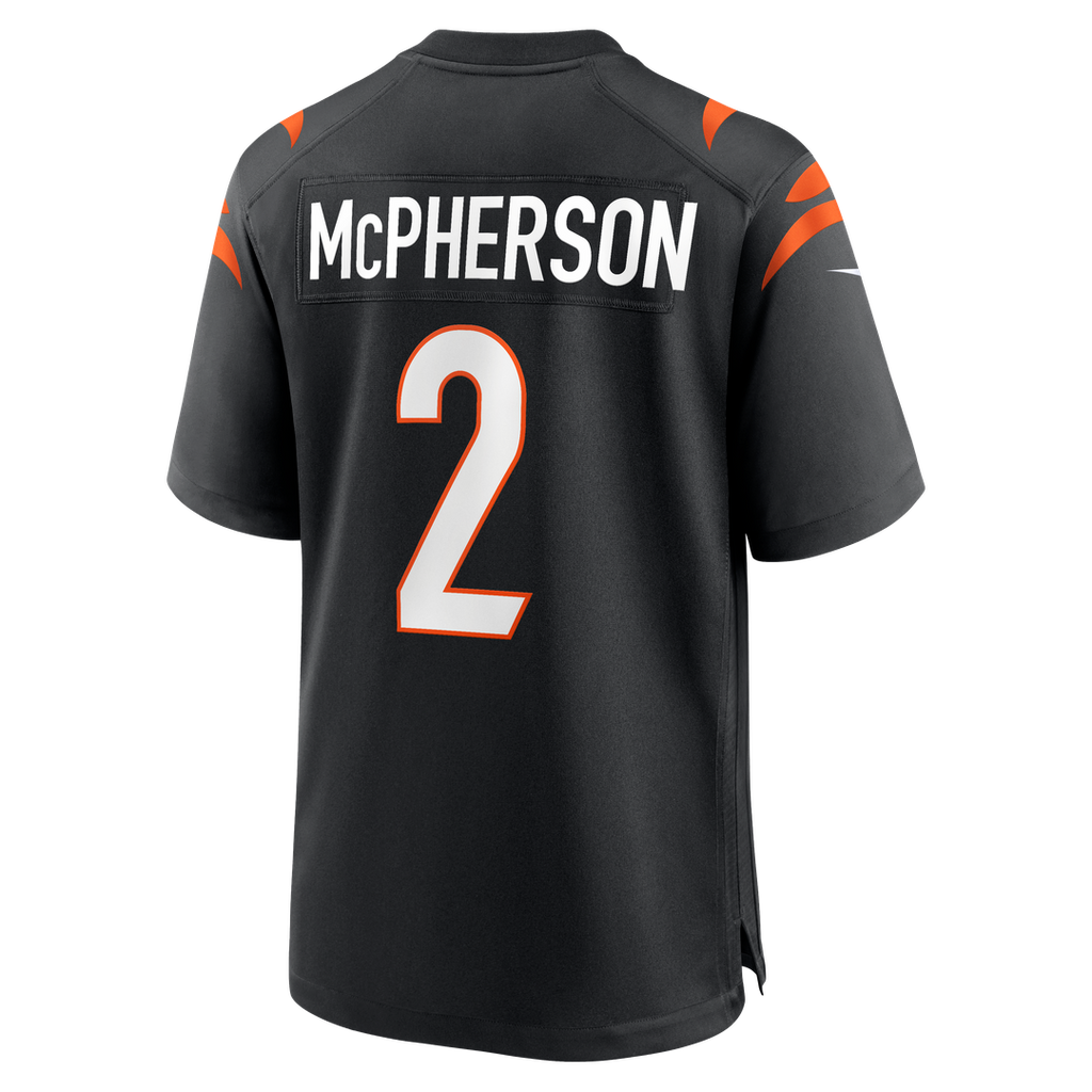 Cincinnati Bengals Evan McPherson Black Game Jersey product image 3, provided for visual reference and product detail review