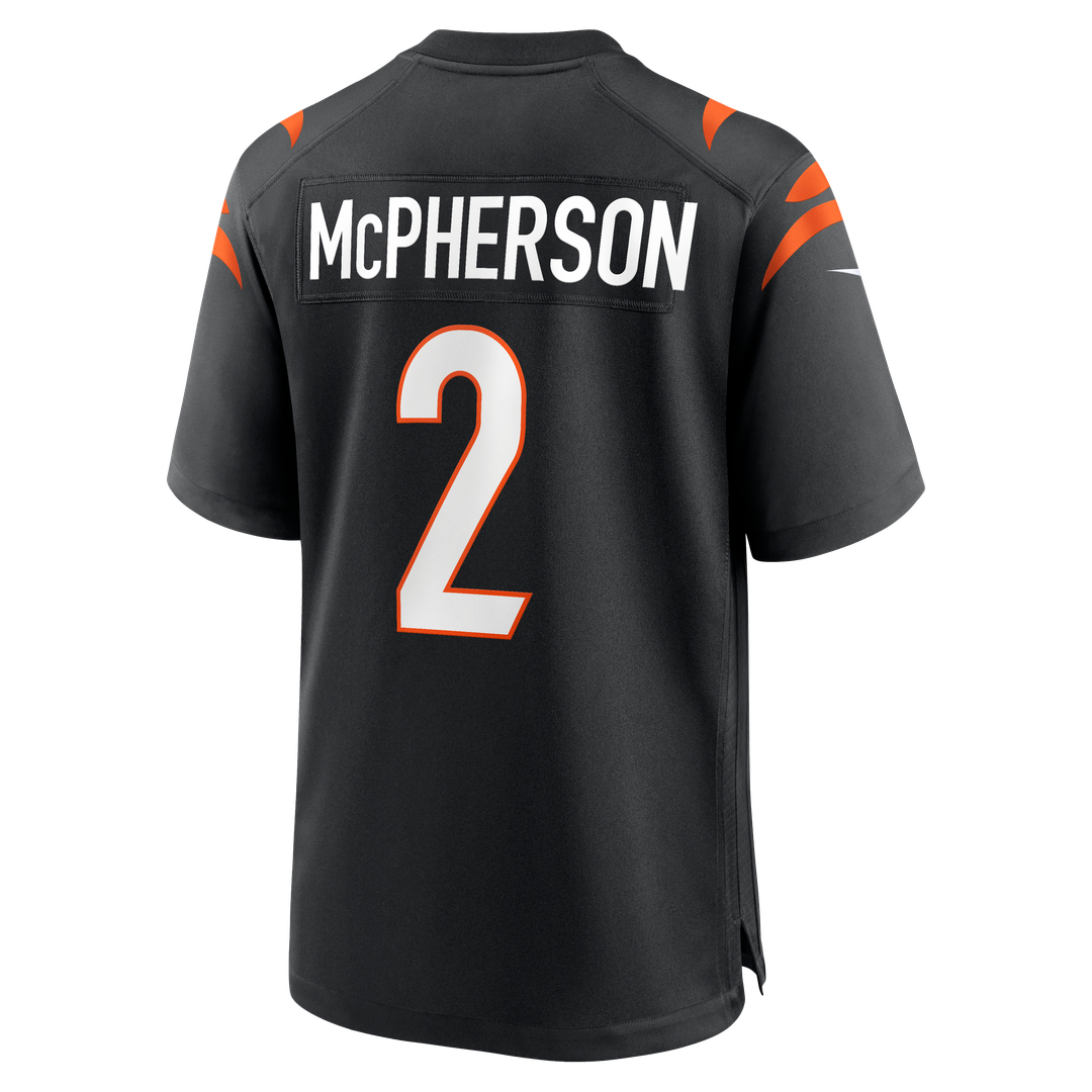 Cincinnati Bengals Evan McPherson Black Game Jersey product image 3, provided for visual reference and product detail review