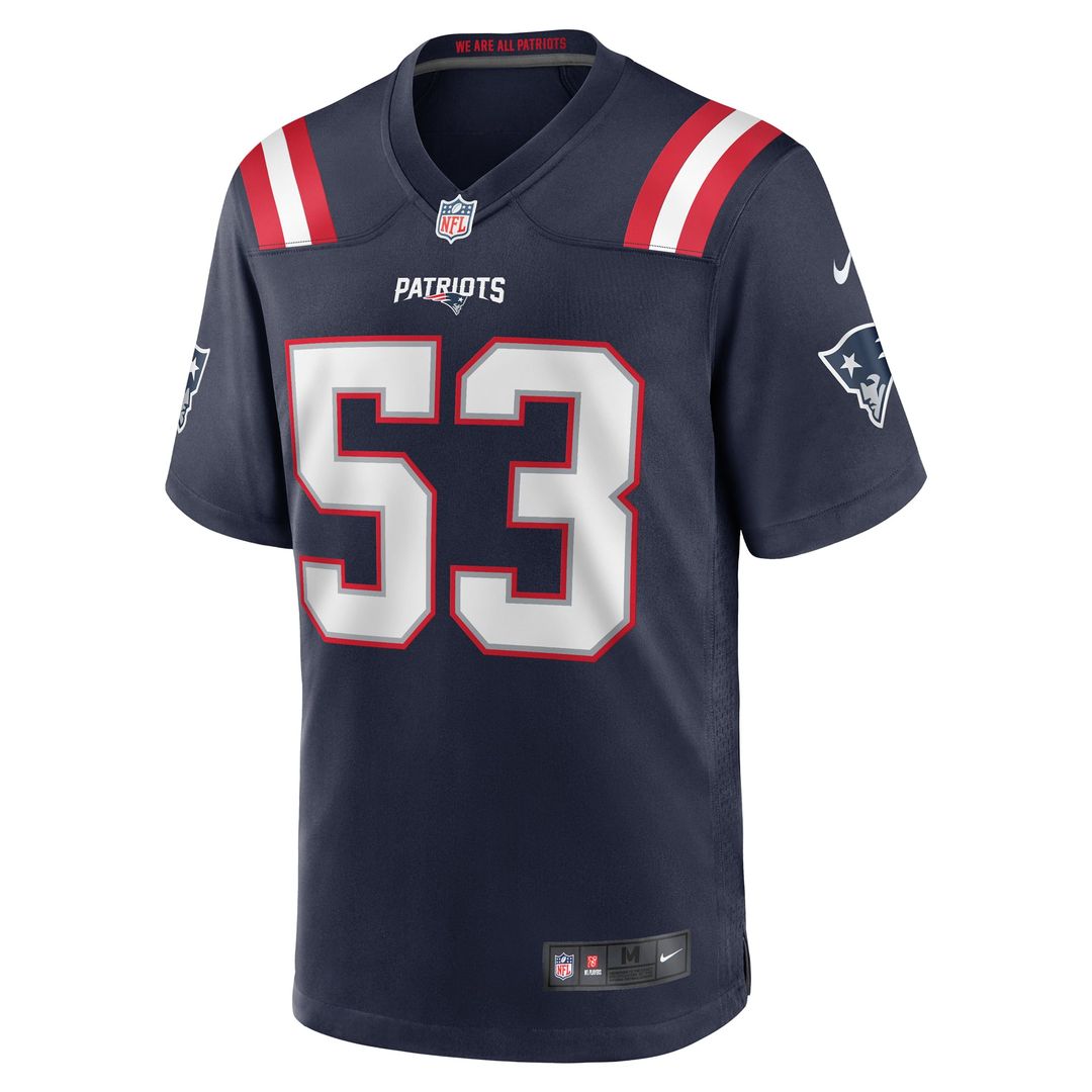 New England Patriots Christian Elliss Navy Game Jersey product image 2, provided for visual reference and product detail