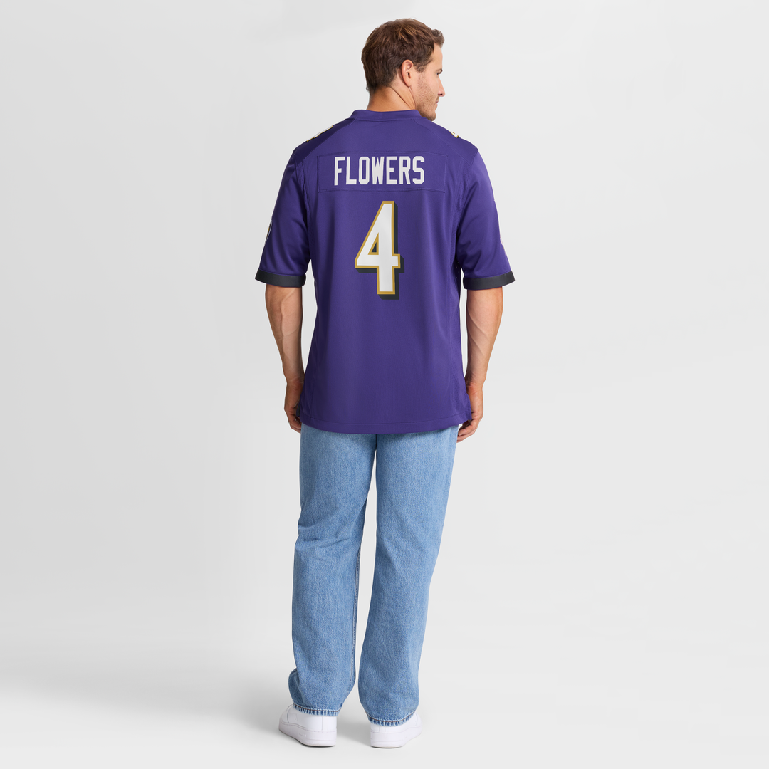 Baltimore Ravens Zay Flowers Purple Game Jersey product image 8, provided for visual reference and product detail review