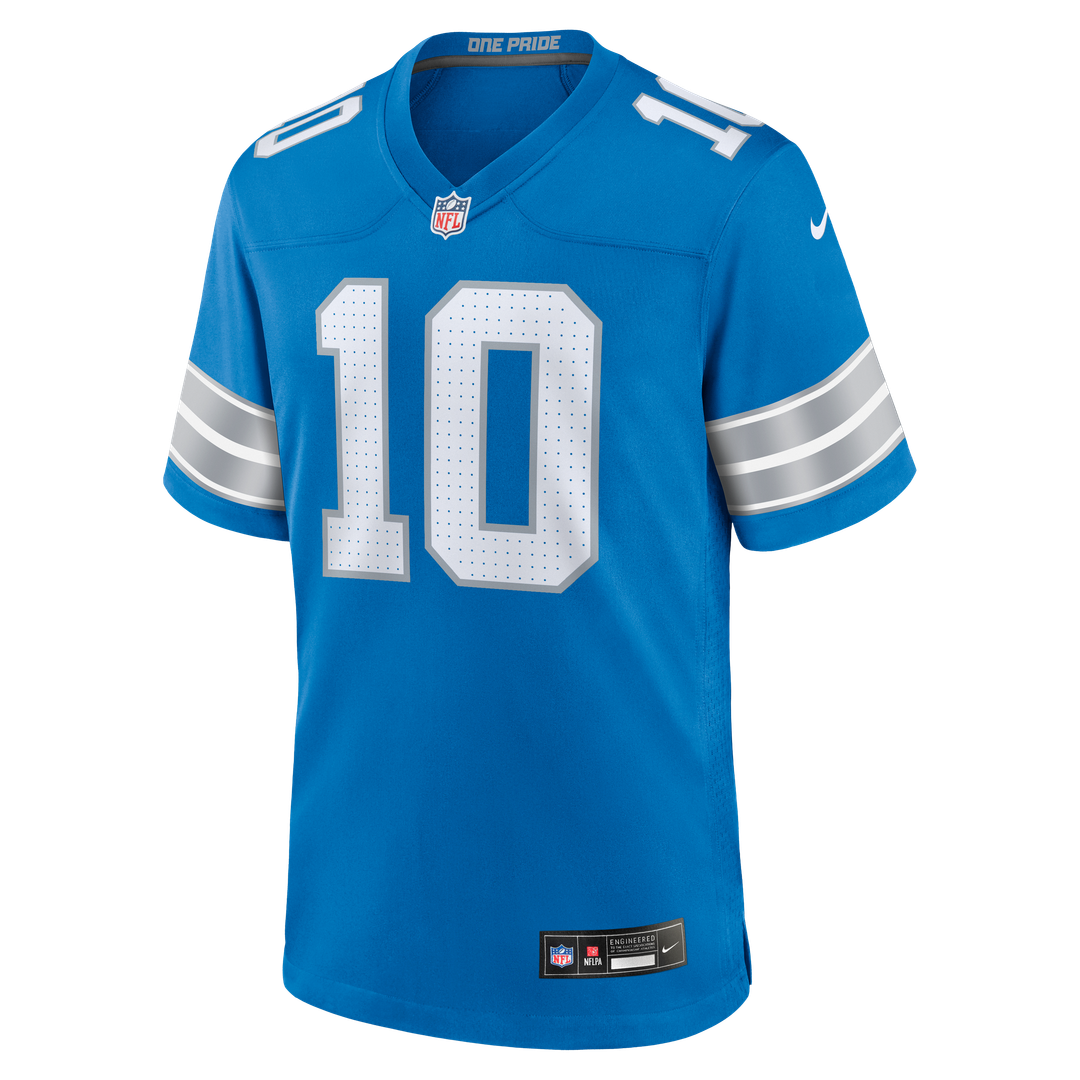 Detroit Lions Isiah Pacheco Blue Team Game Jersey product image 2, provided for visual reference and product detail review