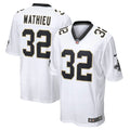New Orleans Saints Tyrann Mathieu White Game Jersey product image 1, provided for visual reference and product detail review