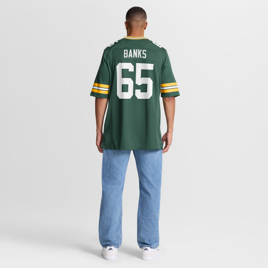 Green Bay Packers Aaron Banks Green Team Game Jersey product image 8, provided for visual reference and product detail review