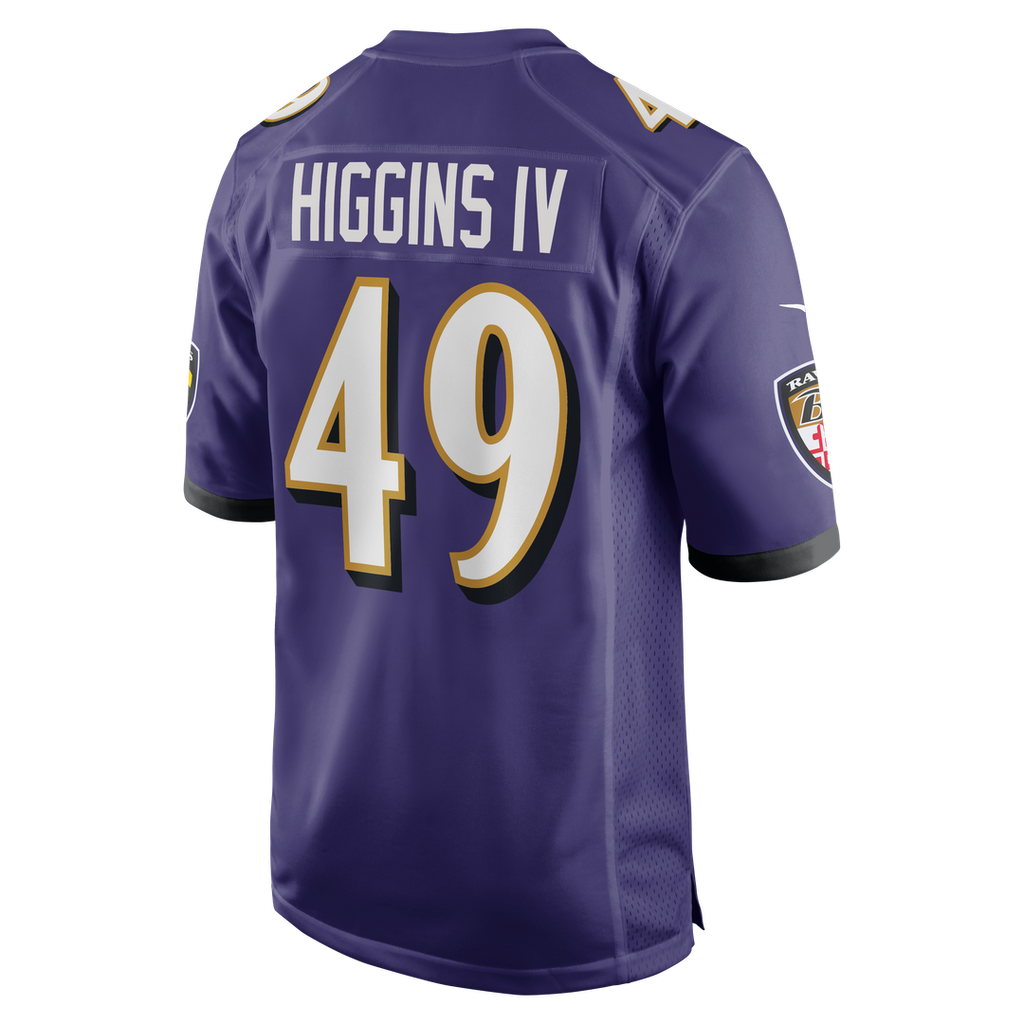 Baltimore Ravens Jay Higgins IV Purple Team Game Jersey product image 3, provided for visual reference and product detail
