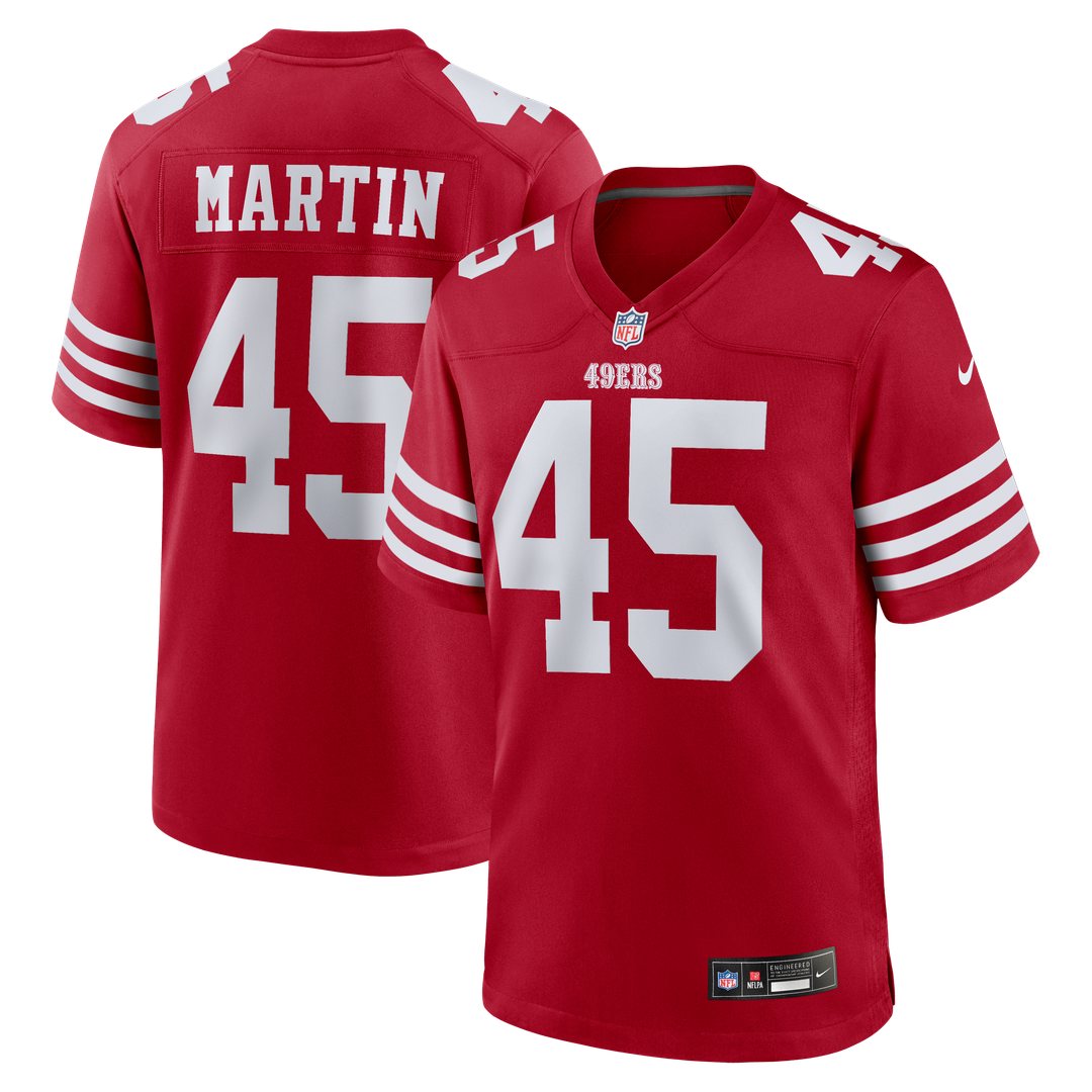 San Francisco 49ers Nick Martin Scarlet Team Game Jersey product image 1, provided for visual reference and product detail