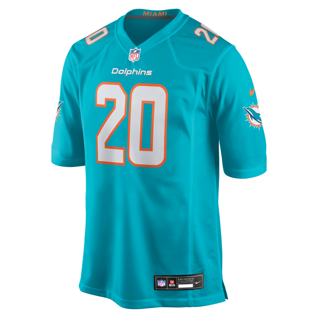 Miami Dolphins Jordyn Brooks Aqua Game Jersey product image 2, provided for visual reference and product detail review