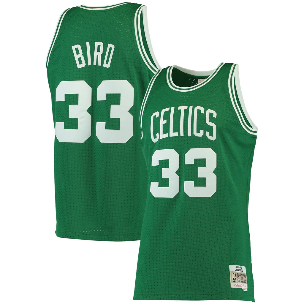 Boston Celtics Larry Bird Mitchell & Ness Kelly Green 1985/86 Big & Tall Hardwood Classics Swingman Jersey for Men product