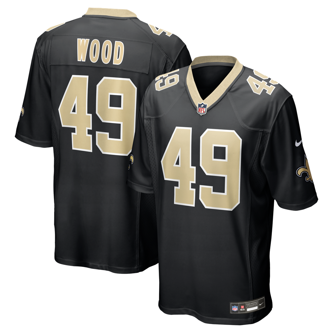 New Orleans Saints Zach Wood Black Game Jersey product image 1, provided for visual reference and product detail review