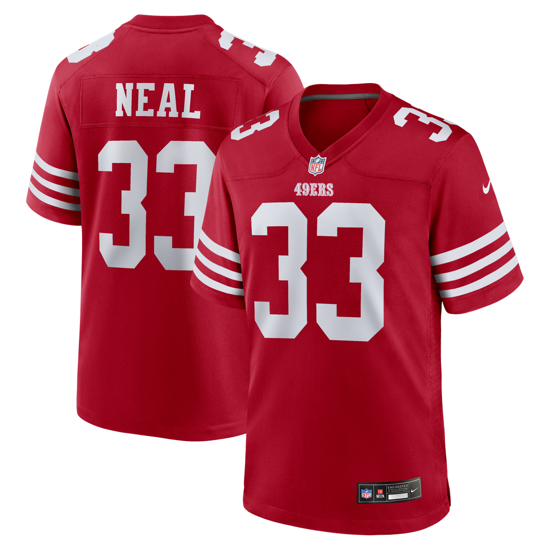 San Francisco 49ers Siran Neal Scarlet Team Game Jersey product image 1, provided for visual reference and product detail