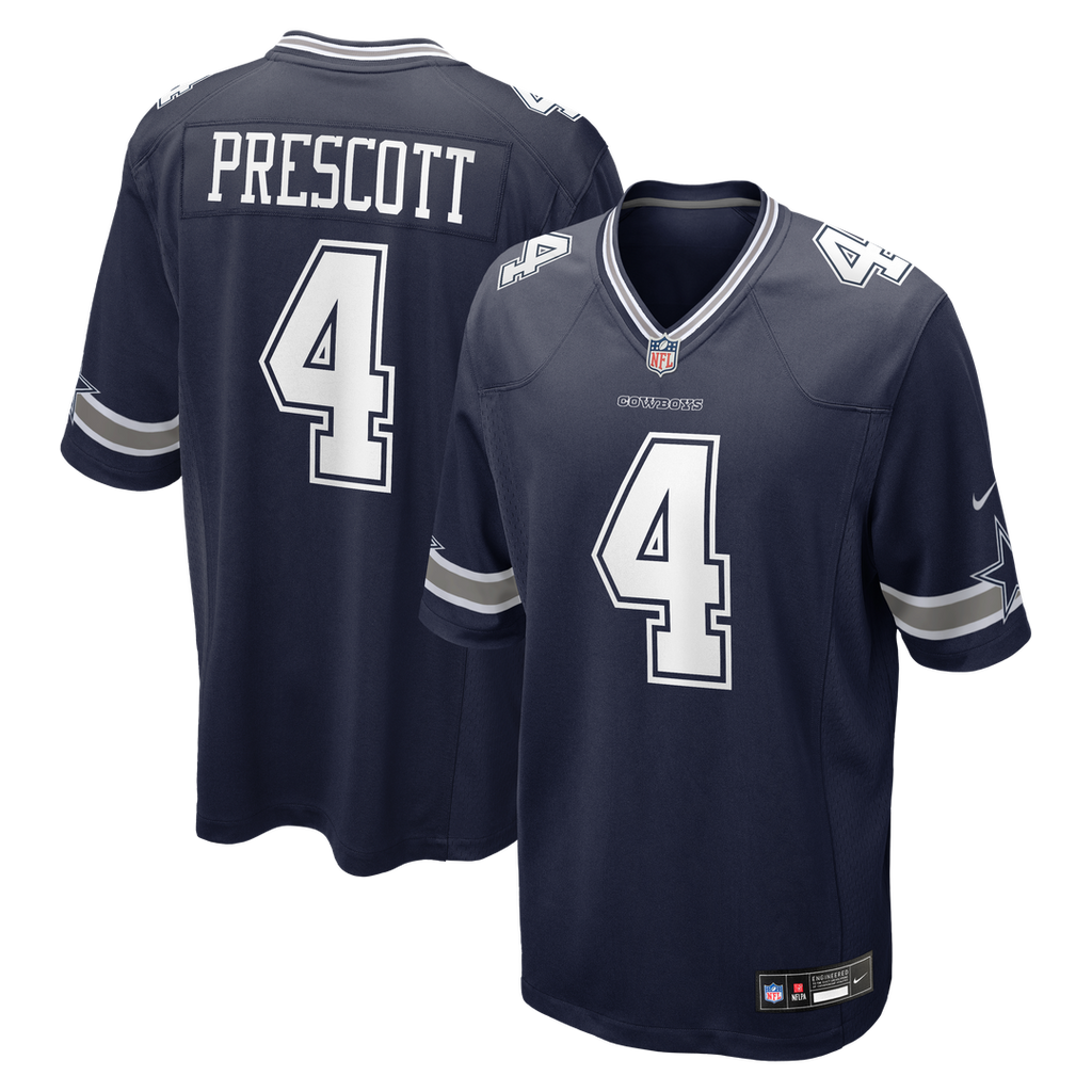 Dallas Cowboys Dak Prescott Navy Game Team Jersey product image 1, provided for visual reference and product detail review