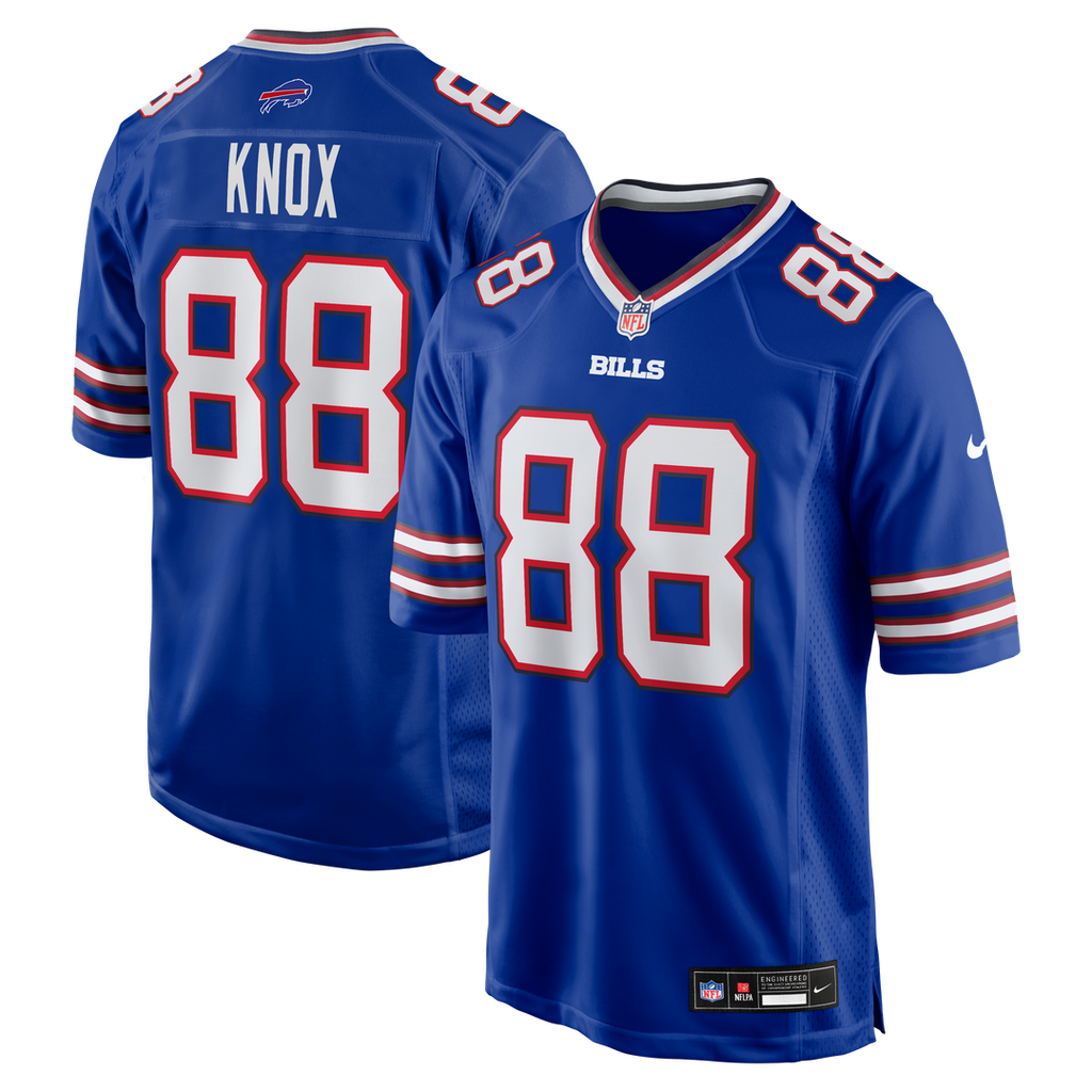Buffalo Bills Dawson Knox Royal Game Player Jersey product image 1, provided for visual reference and product detail review