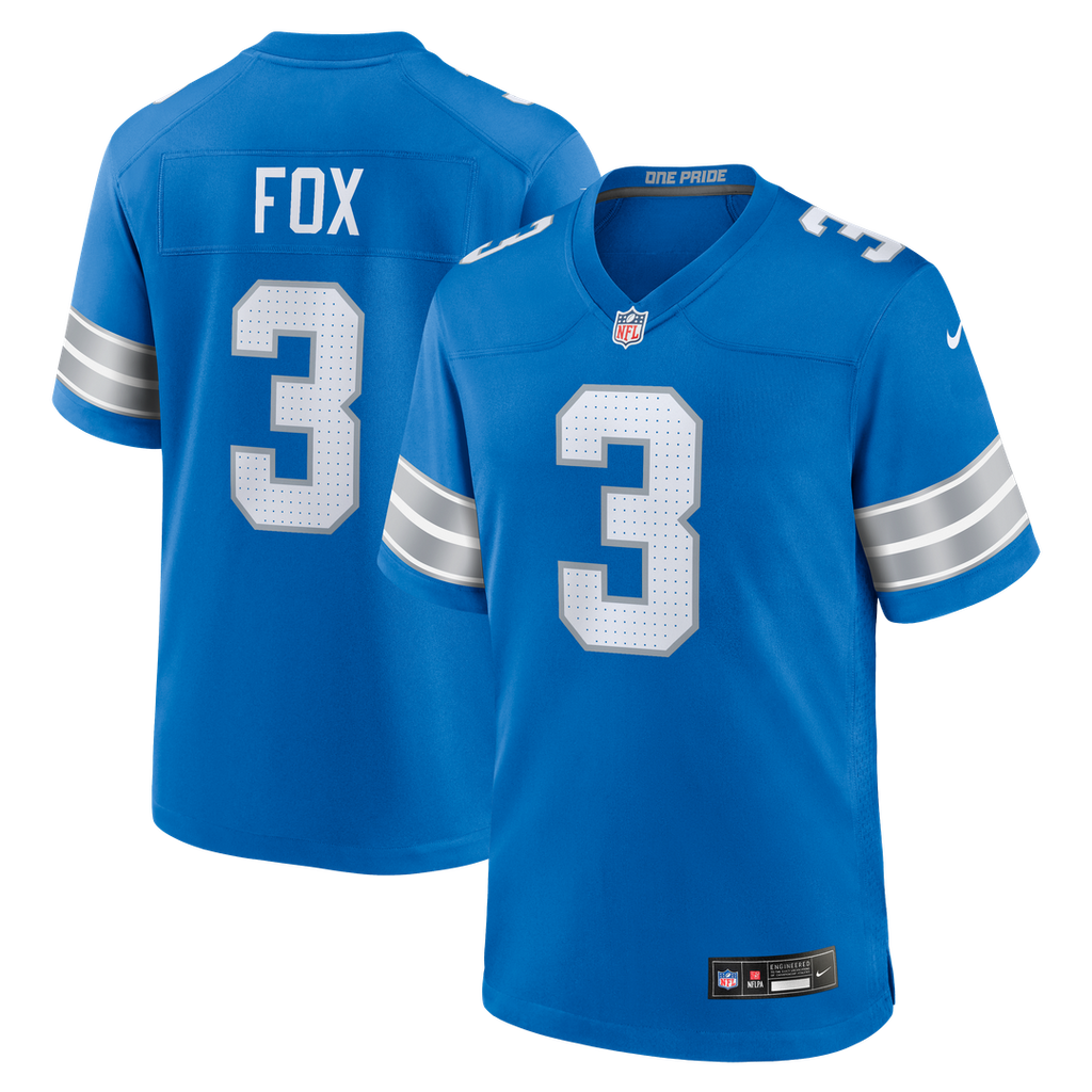 Detroit Lions Jack Fox Blue Team Game Jersey product image 1, provided for visual reference and product detail review