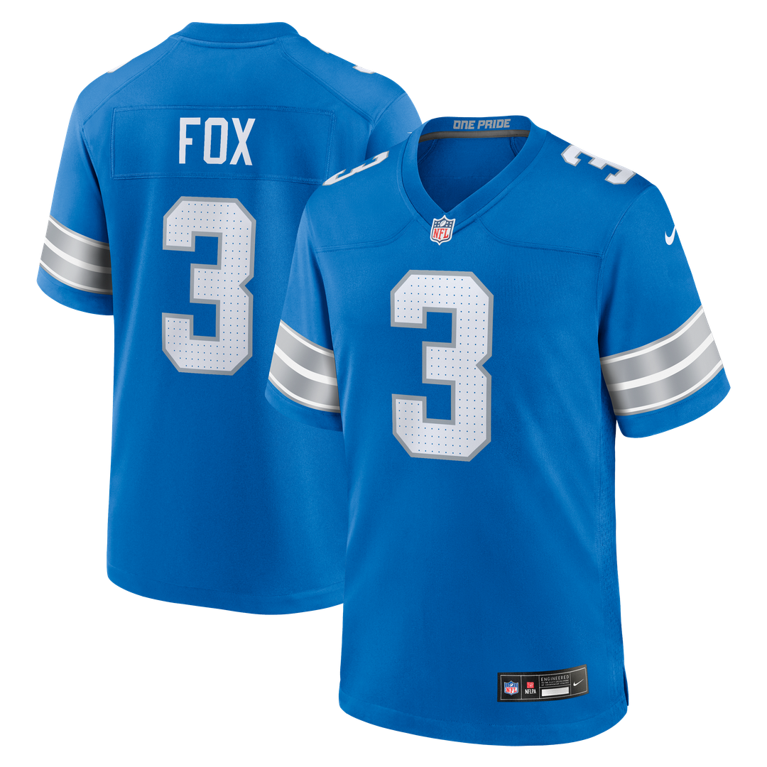 Detroit Lions Jack Fox Blue Team Game Jersey product image 1, provided for visual reference and product detail review