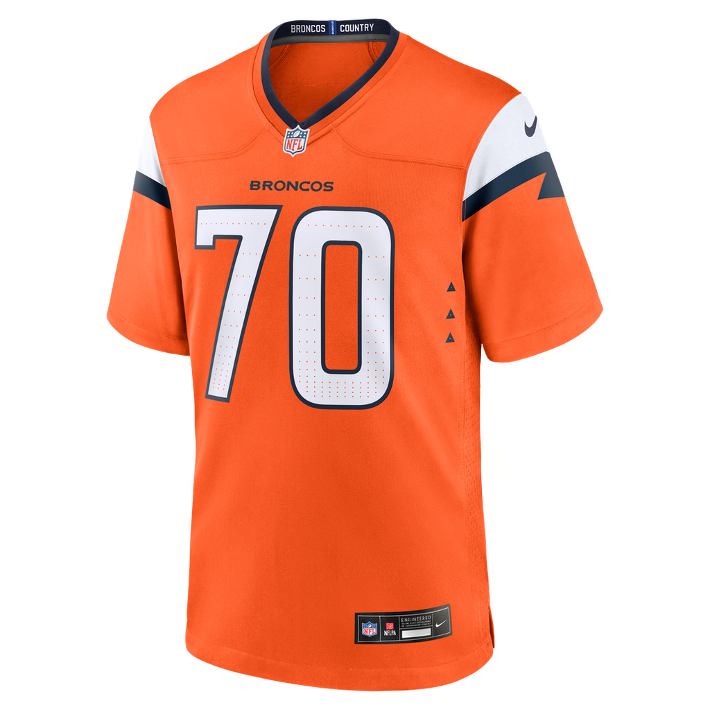 Denver Broncos Marques Cox Orange Team Game Jersey product image 2, provided for visual reference and product detail review