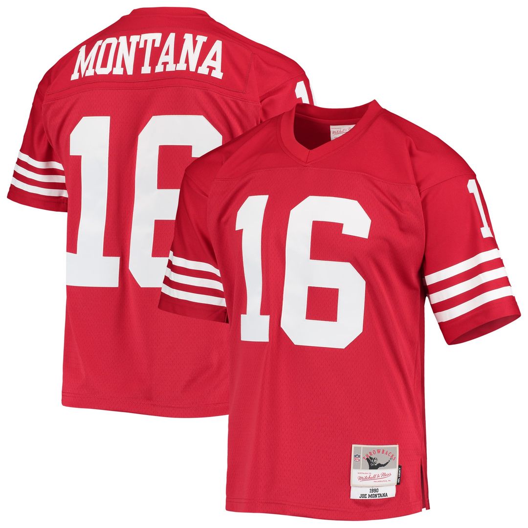 San Francisco 49ers Joe Montana Scarlet Legacy Replica Jersey product image 1, provided for visual reference and product