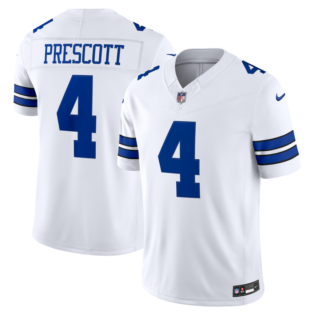 Dallas Cowboys Dak Prescott White Vapor F.U.S.E. Stitched Limited Jersey product image 1, provided for visual reference and