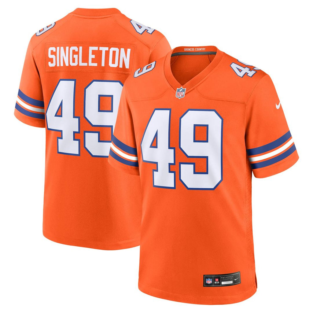 Denver Broncos Alex Singleton Orange Alternate Game Jersey product image 1, provided for visual reference and product detail