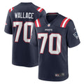 New England Patriots Caedan Wallace Navy Game Jersey product image 1, provided for visual reference and product detail review