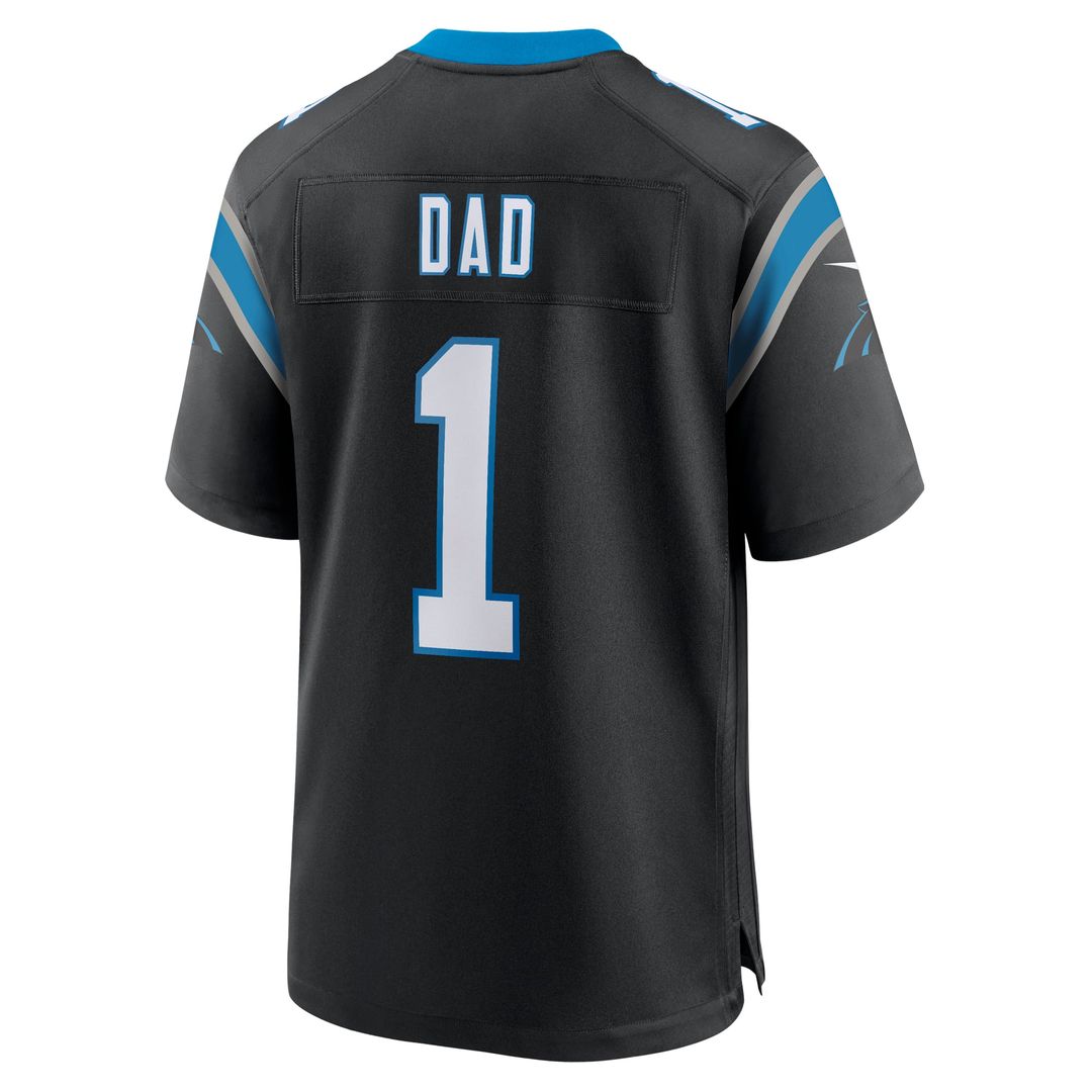 Carolina Panthers Number 1 Dad Black Game Jersey product image 3, provided for visual reference and product detail review