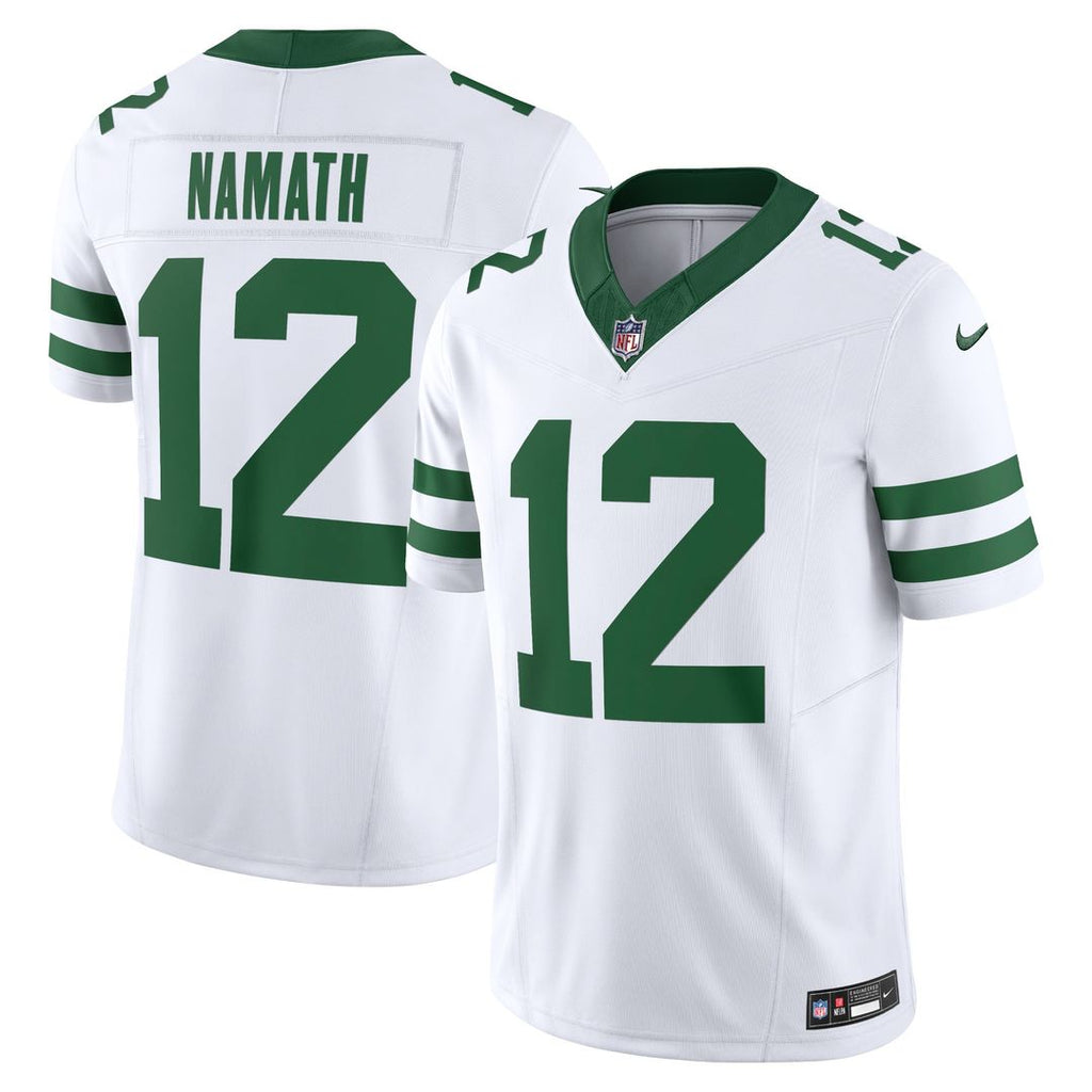 New York Jets Joe Namath Legacy White Vapor F.U.S.E. Limited Jersey product image 1, provided for visual reference and