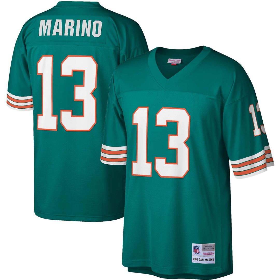 Miami Dolphins Dan Marino Aqua Legacy Replica Jersey product image 1, provided for visual reference and product detail review