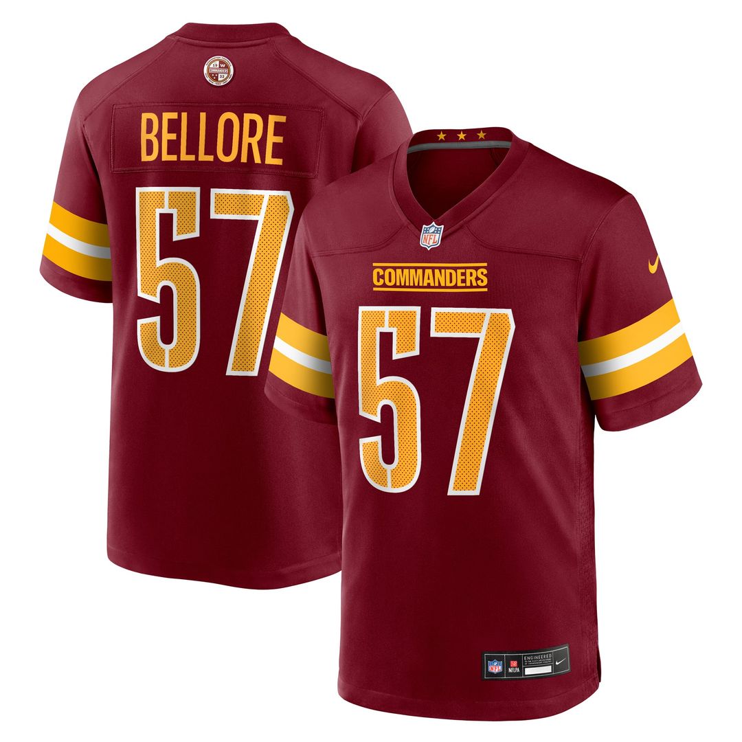 Washington Commanders Nick Bellore Burgundy Team Game Jersey product image 1, provided for visual reference and product