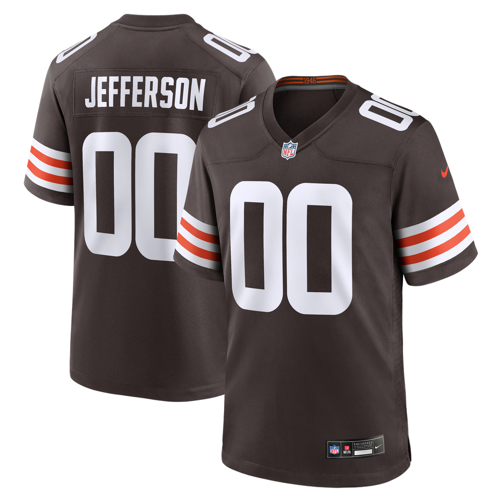 Cleveland Browns Justin Jefferson Brown Game Jersey product image 1, provided for visual reference and product detail review