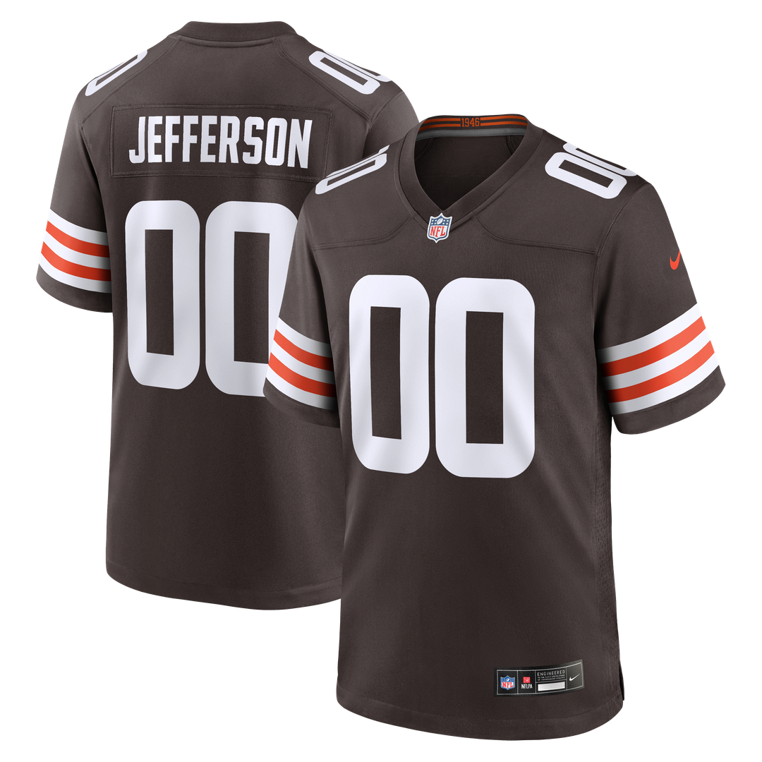 Cleveland Browns Justin Jefferson Brown Game Jersey product image 1, provided for visual reference and product detail review