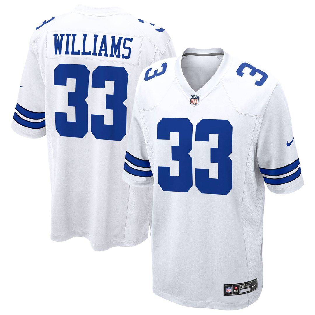Dallas Cowboys Javonte Williams White Game Jersey product image 1, provided for visual reference and product detail review
