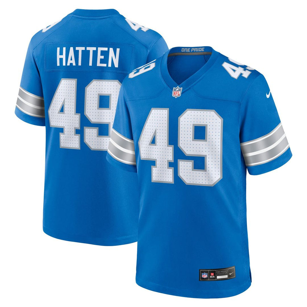 Detroit Lions Hogan Hatten Blue Game Jersey product image 1, provided for visual reference and product detail review