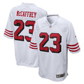 San Francisco 49ers Christian McCaffrey White Game Jersey product image 1, provided for visual reference and product detail