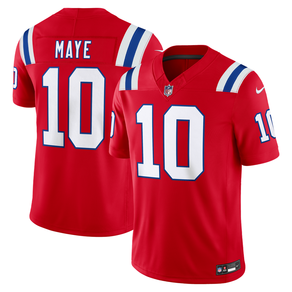 New England Patriots Drake Maye Red Alternate Vapor F.U.S.E. Stitched Limited Jersey product image 1, provided for visual