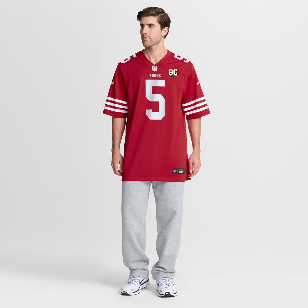 San Francisco 49ers Mike Evans Scarlet 80th Anniversary Game Jersey product image 2, provided for visual reference and